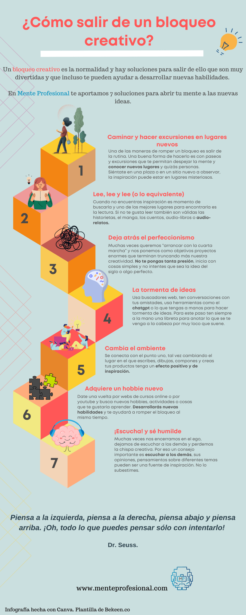 infografia con 7 soluciones para el bloqueo creativo